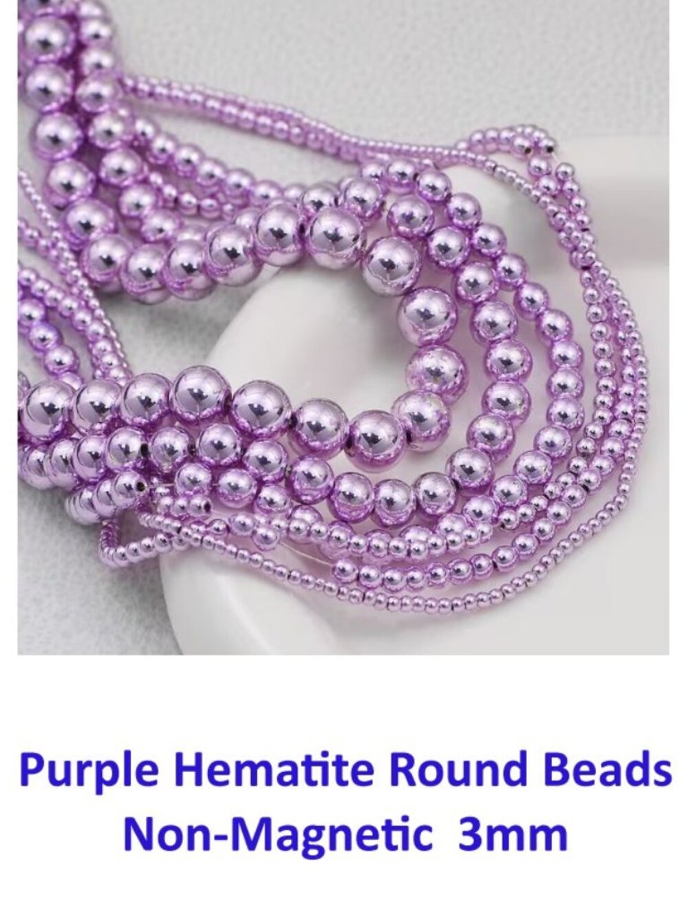 Purple Hematite Round Beads Non-Magnetic 3mm